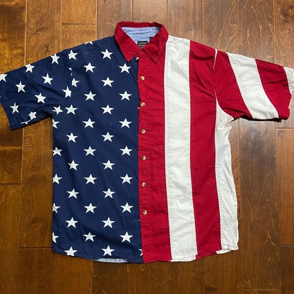 Cotton Traders Sport Vintage 90s USA American Flag Button Down Shirt Men's Large - Picture 3 of 8